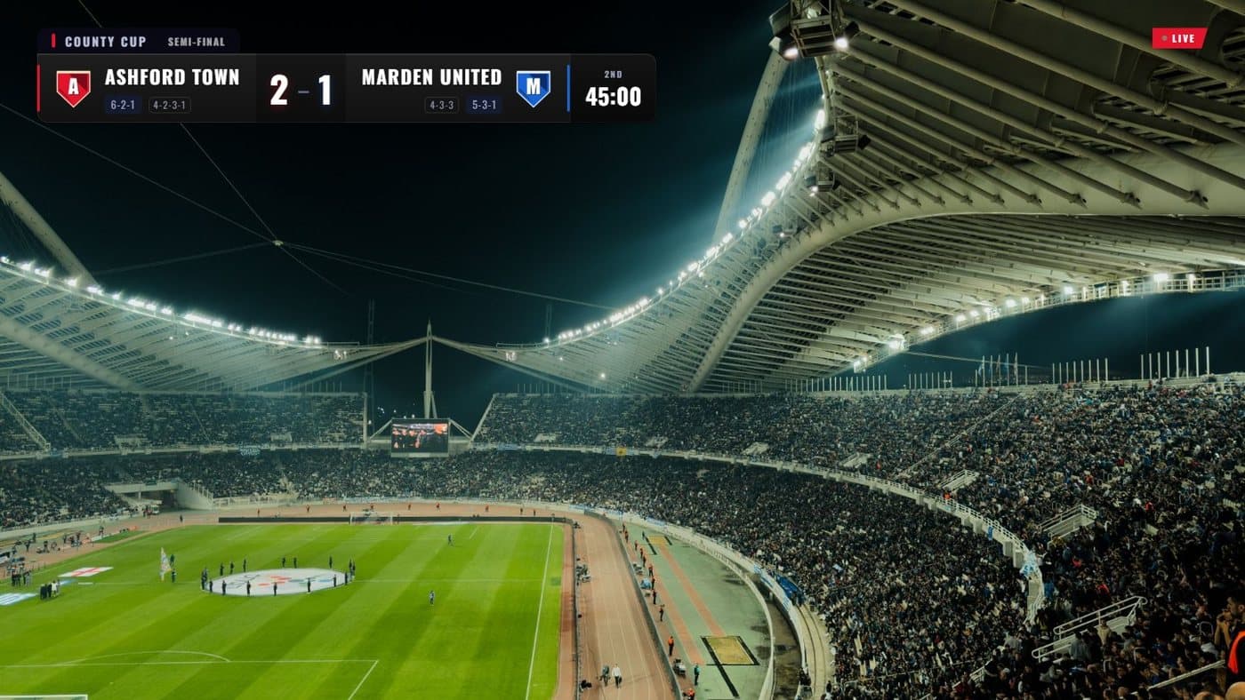 The display page over a stadium picture
