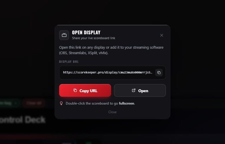 The Overlay link dialog with the display link