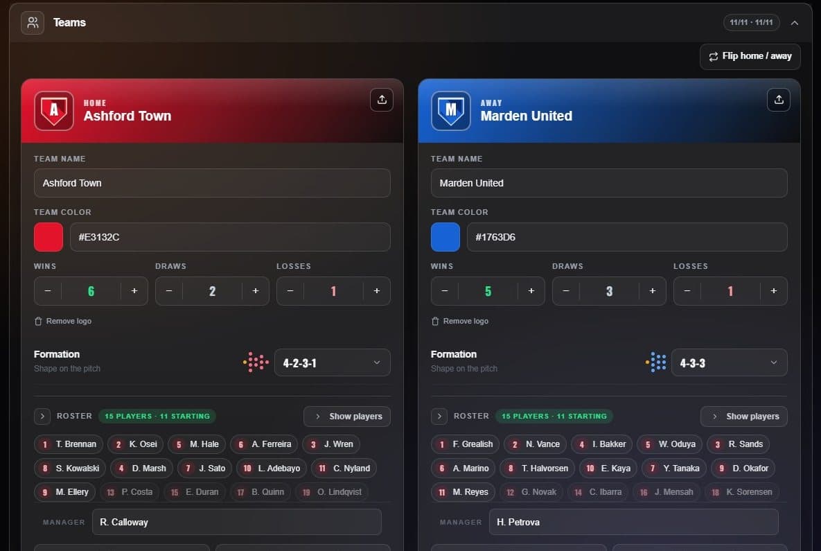 The Teams section with both teams